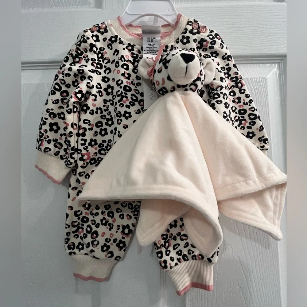 NWT Rachel Zoe Cream and Black Leopard Baby 3 Piece Set Size 3-6 months